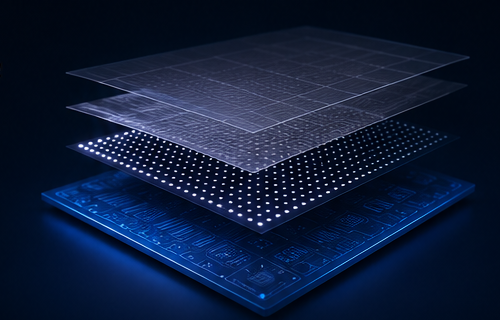 Exploded layers of a high-resolution pressure sensor array