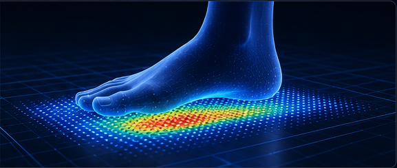 Foot pressure map showing high-resolution loading beneath the foot